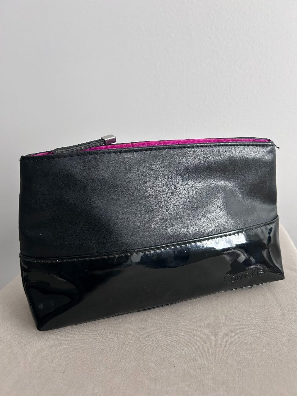 Calvin Klein Black Faux Leather Cosmetic/Make-Up Bag